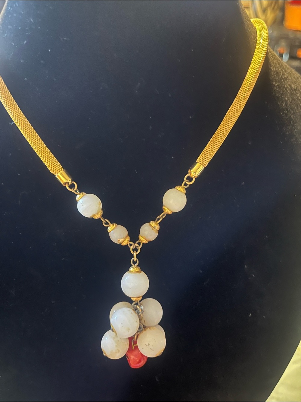 Balenciaga Golden Lariat with Moonstone Bloom Drop